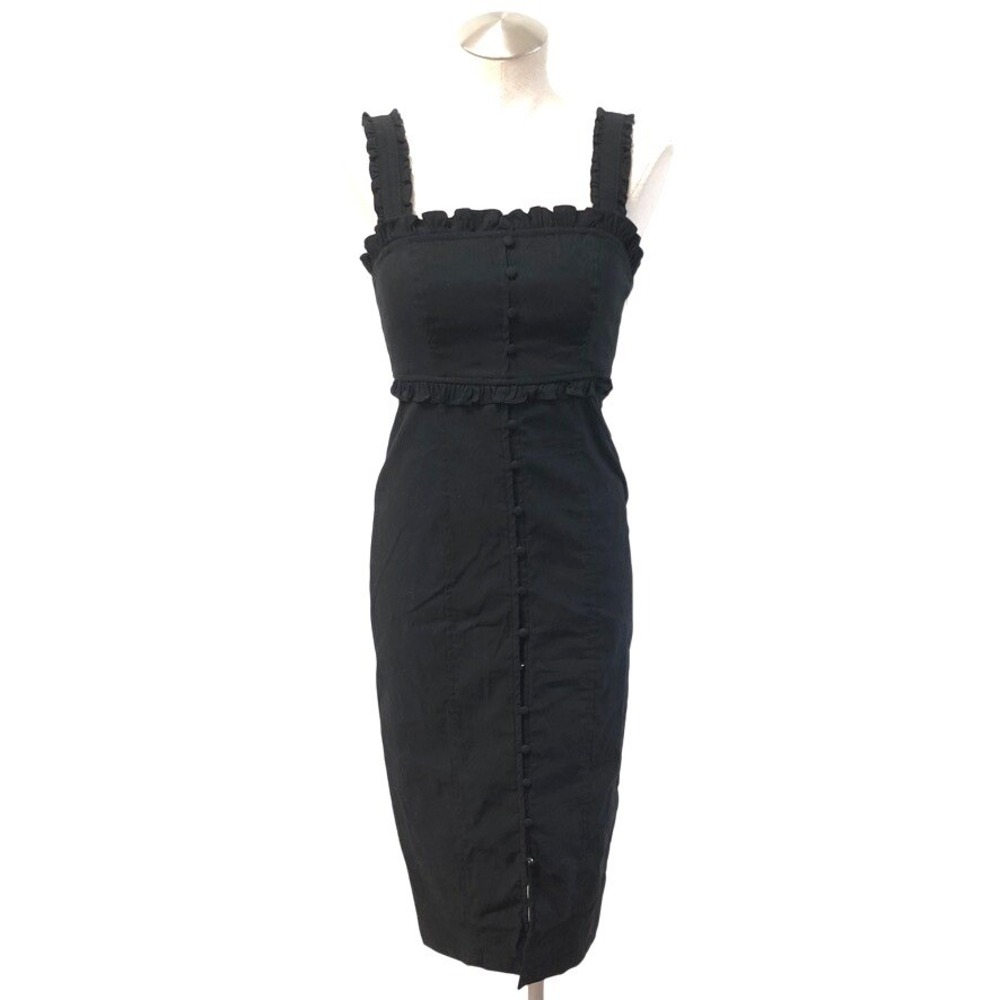 Anthropologie Sheath Dress Womens XS Black Linen Blend Ruffle Midi Going Out